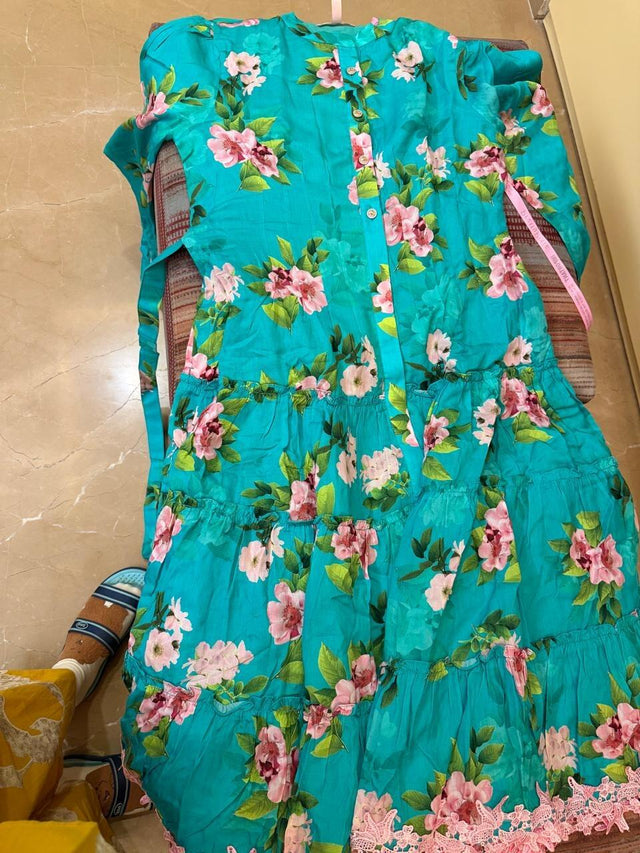 Rosalyn Light-Teal Floral Tiered Belted Maxi Dress — verified customer review photo