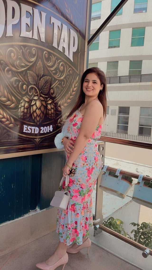 Powder Blue One-Shoulder Floral Ruffle Midi Dress — verified customer review photo