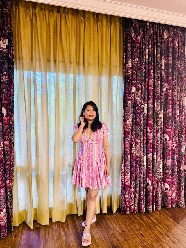 Lilac Floral Tie-Neck Cap-Sleeve Mini Dress — verified customer review photo