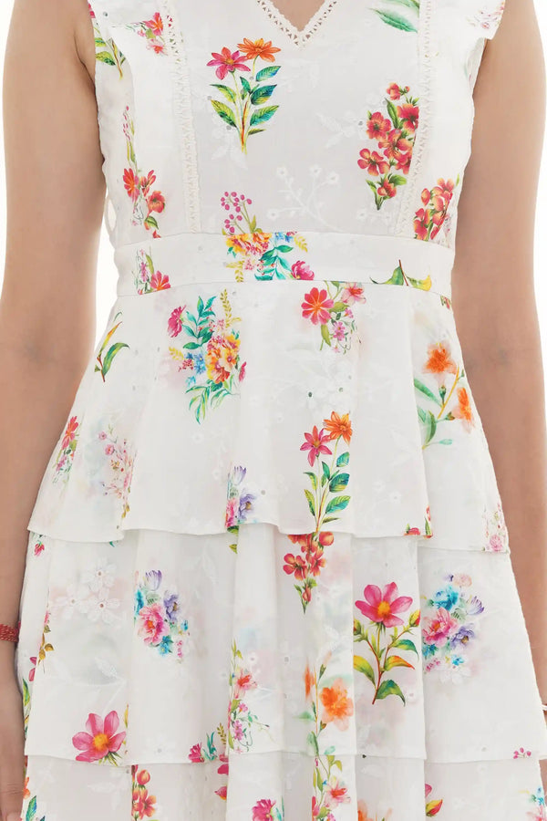 Close-up of Pretty Pixie black floral smocked puff-sleeve mini dress