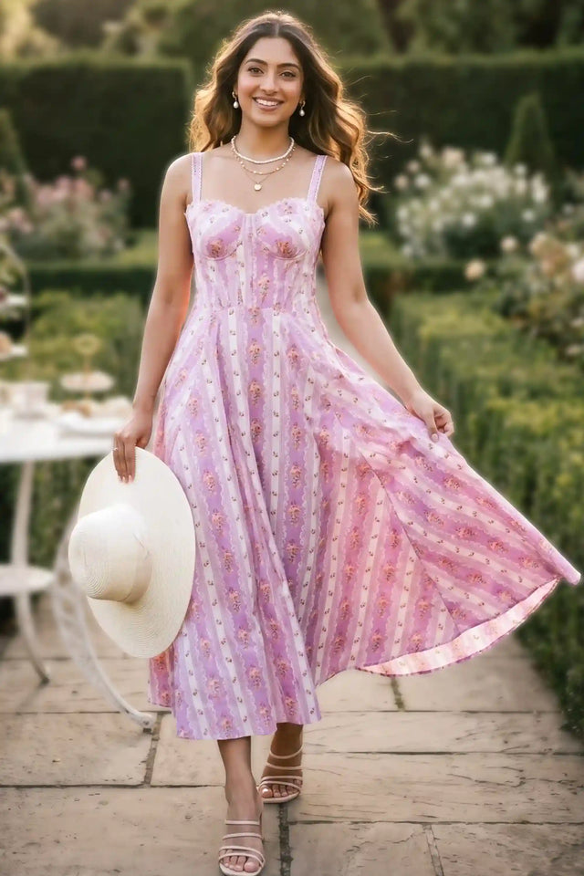 Lavender Lilac Striped Floral Corset Maxi Dress — verified customer review photo