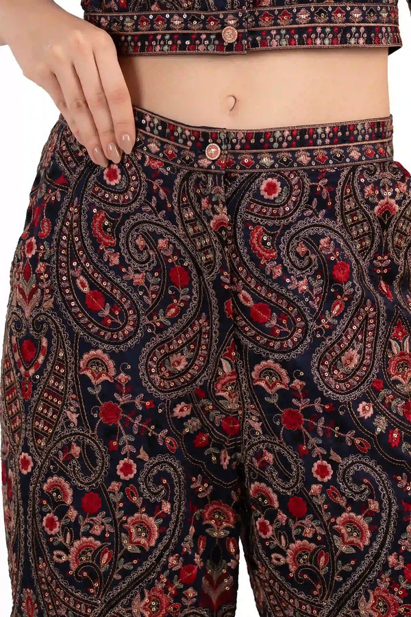 Crimson Paisley Navy Embroidered Wide-Leg Pants — view 4