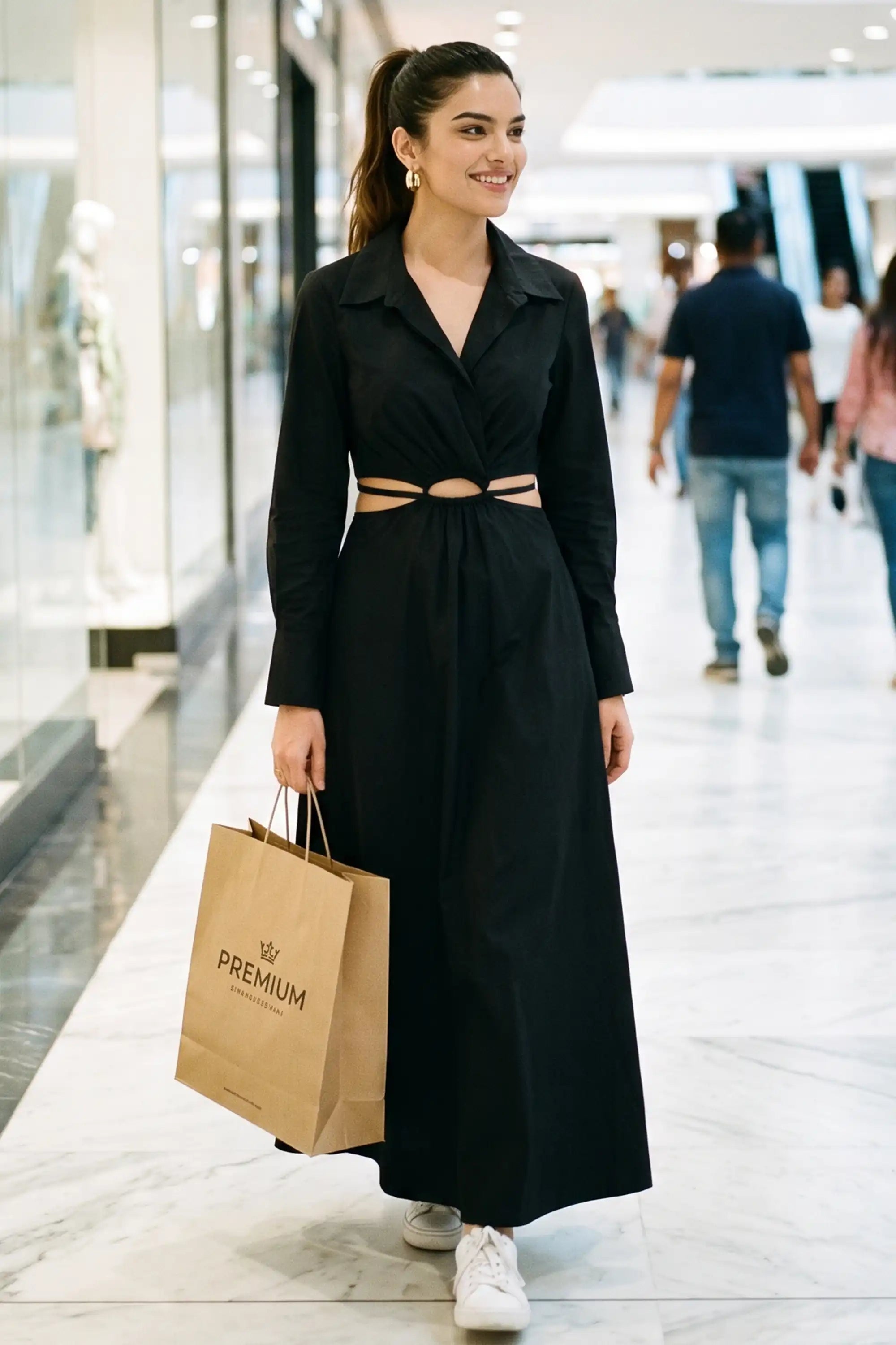 Black Cutout Maxi Shirt Dress