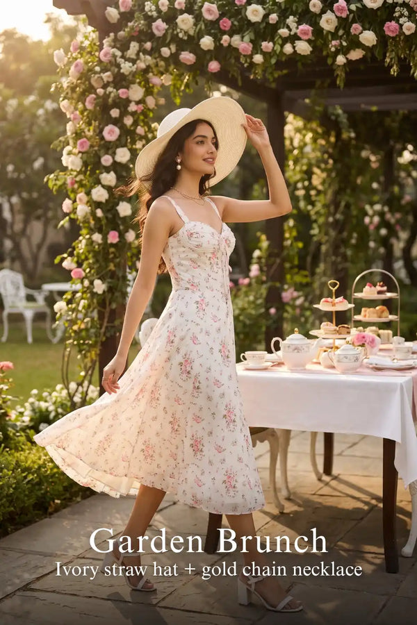 Ivory Floral Stripe Bustier Midi Dress — view 3
