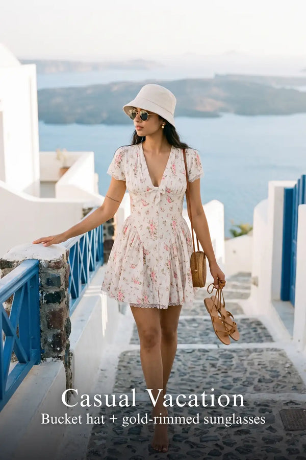 Ivory Floral Tie-Neck Cap-Sleeve Mini Dress — view 3