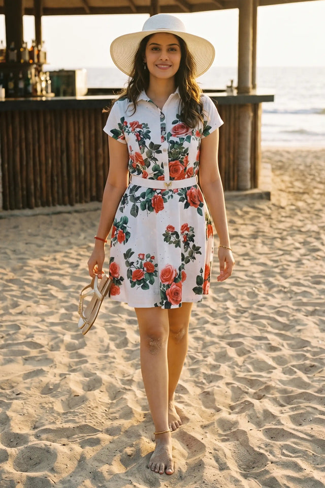 Ivory Rose Print Belted Shirt Mini Dress — verified customer review photo