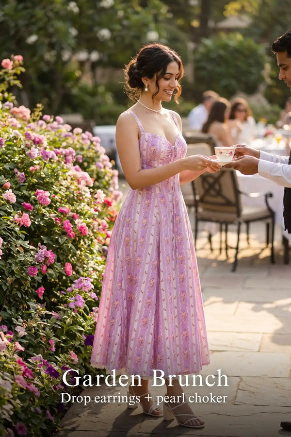 Lilac Floral Stripe Bustier Midi Dress — view 4