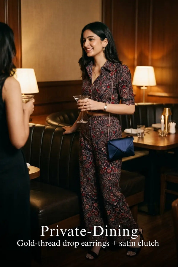 Crimson Paisley Navy Hand Embroidered Co-Ord Set — view 3