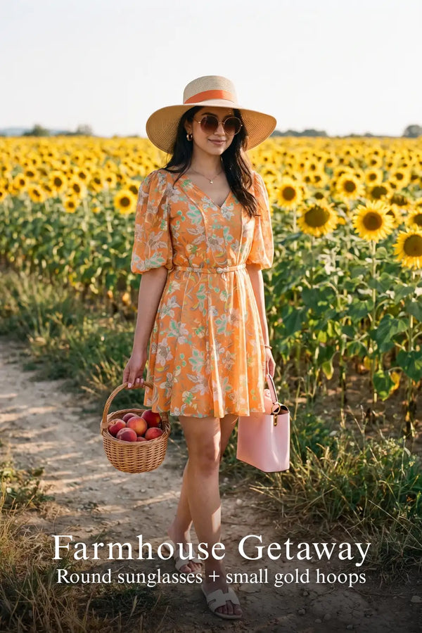 Orange Floral Belted Puff-Sleeve Chiffon Mini Dress — view 2