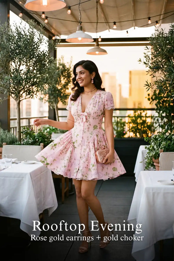 Pink Floral Tie-Neck Cap-Sleeve Mini Dress — view 4