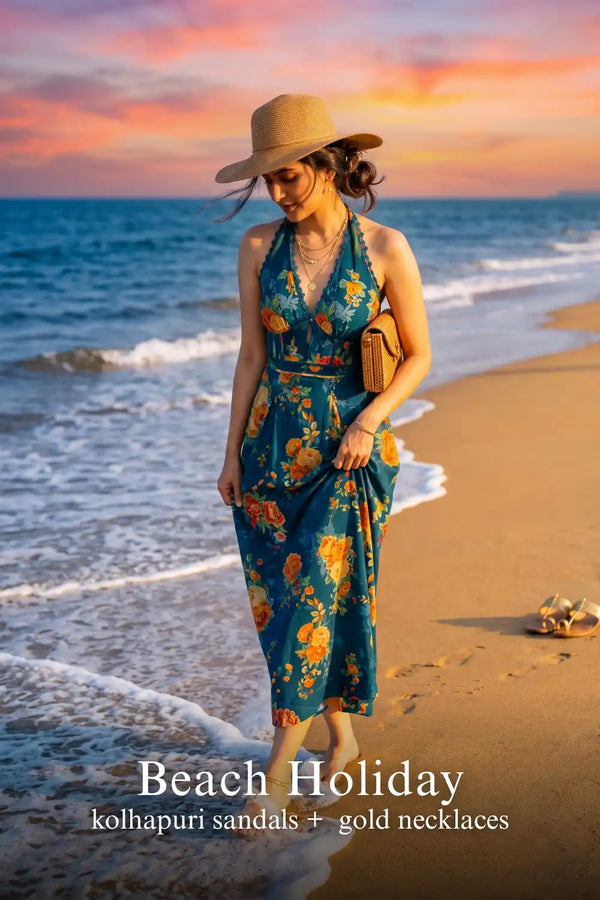 Sunset Crush Royal Indigo Floral Halter Maxi Dress — view 2