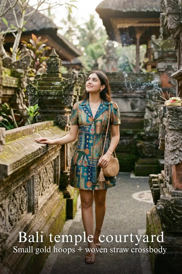 Peacock Jacquard Mini Dress with Collared Neck — view 2