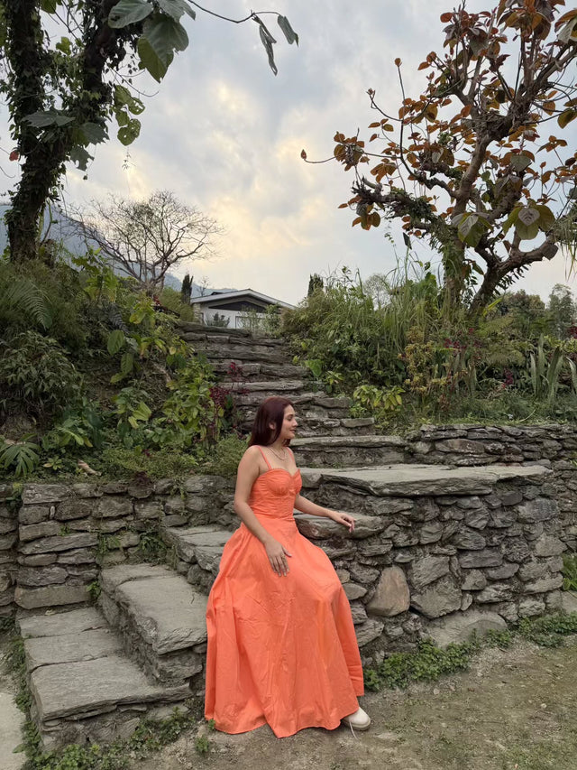 Coral Orange Spaghetti Strap Bustier Cotton Midi Dress — verified customer review photo