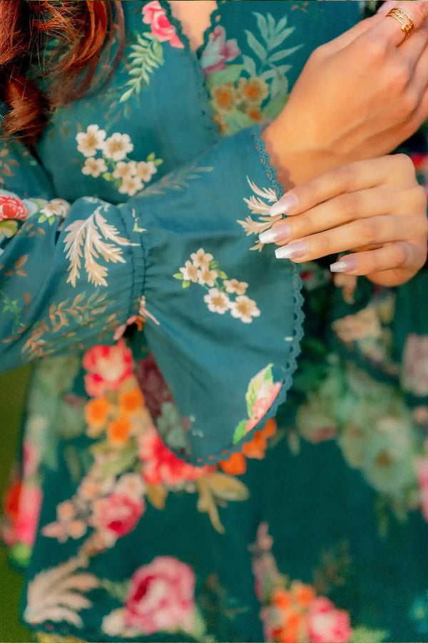 Emerald Floral Wrap Belted Ruffle-Hem Mini Dress — view 4
