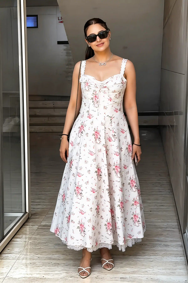 Ivory Floral Stripe Bustier Midi Dress — view 1