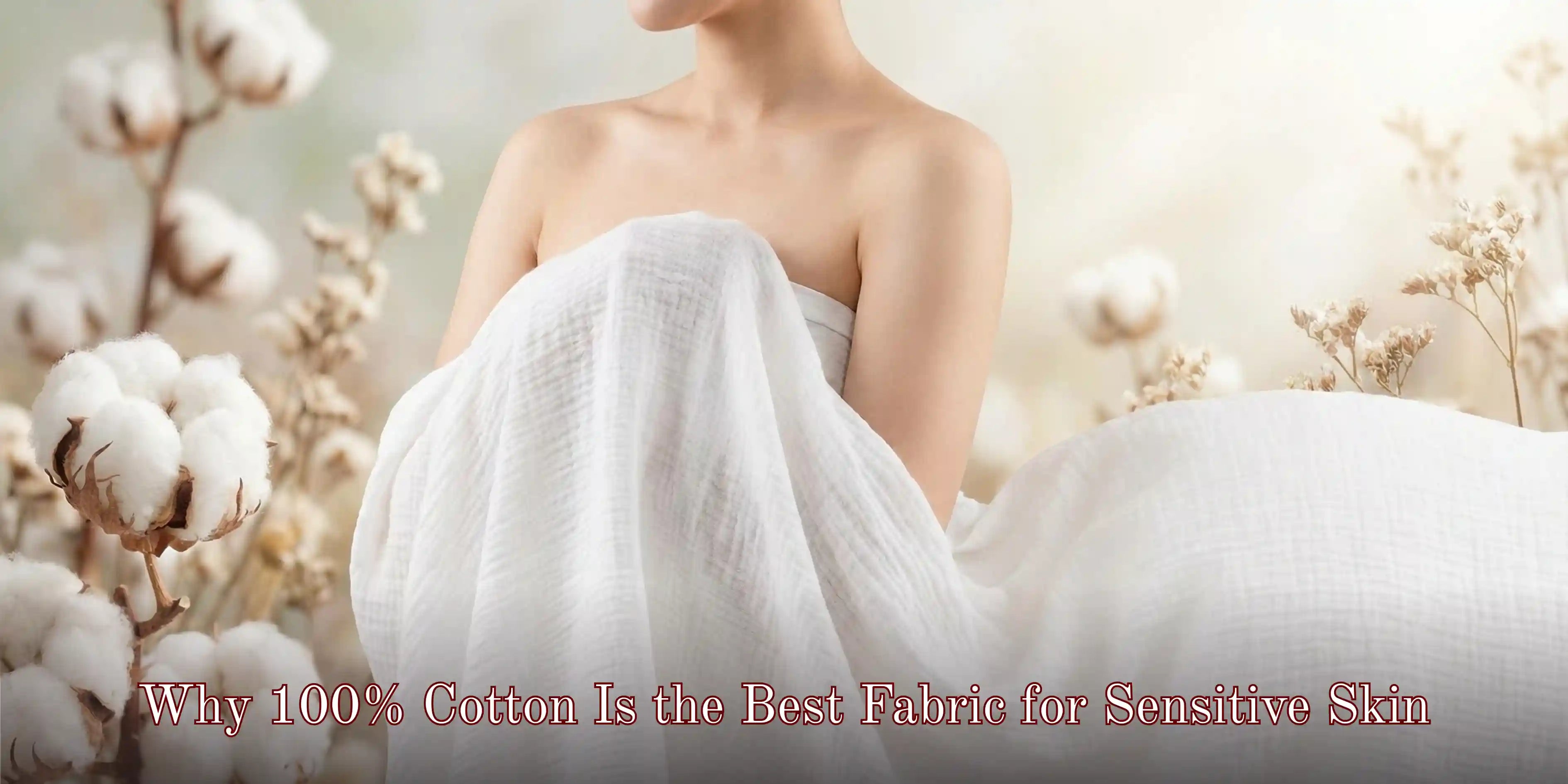 Person wrapped in soft 100 percent cotton fabric for sensitive skin