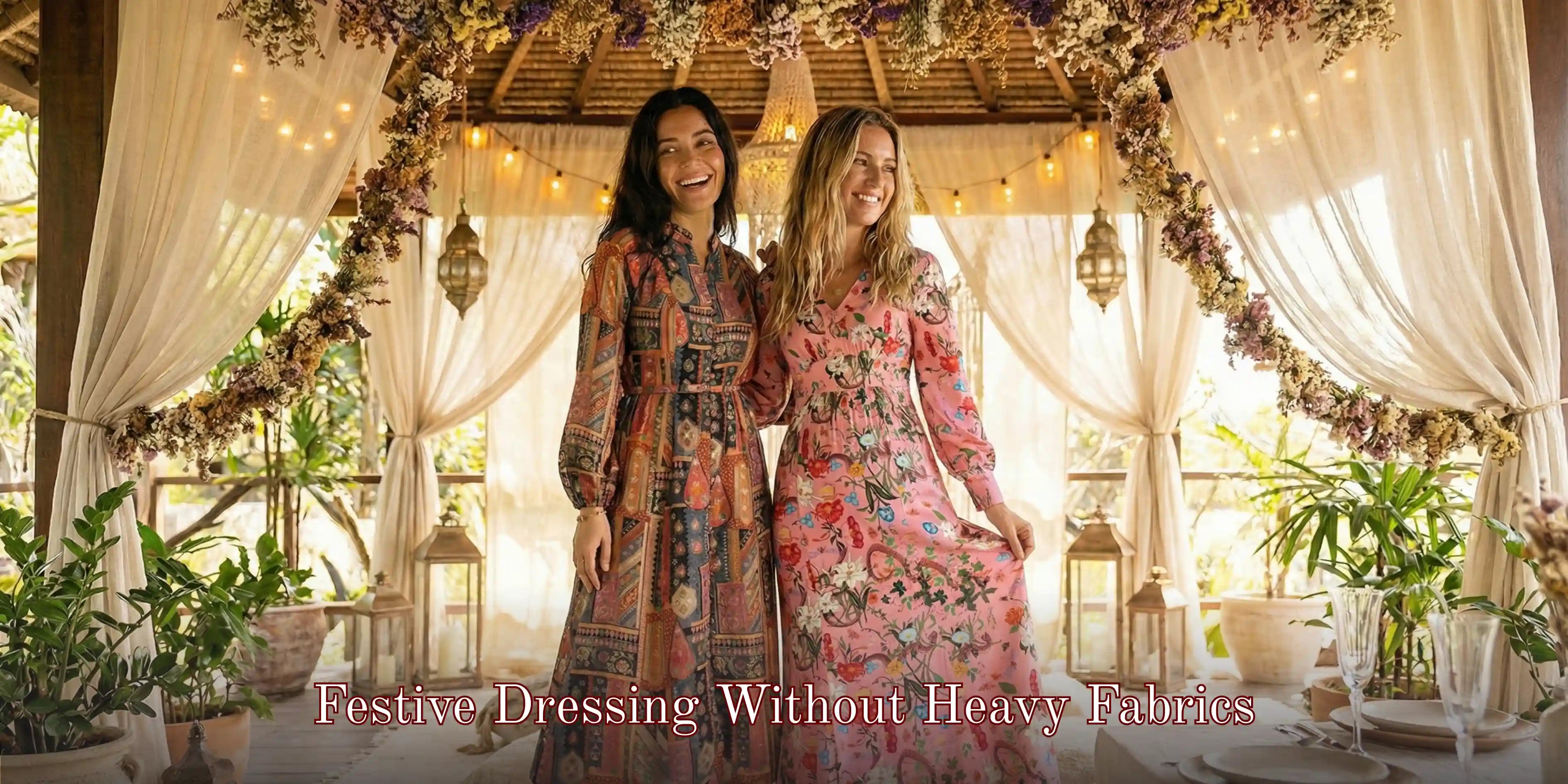 Women wearing festive lightweight dresses made with breathable fabrics