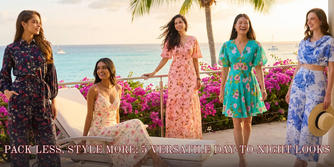 Pack less style more: 5 day-to-night dresses navy pink teal floral for travel versatile looks