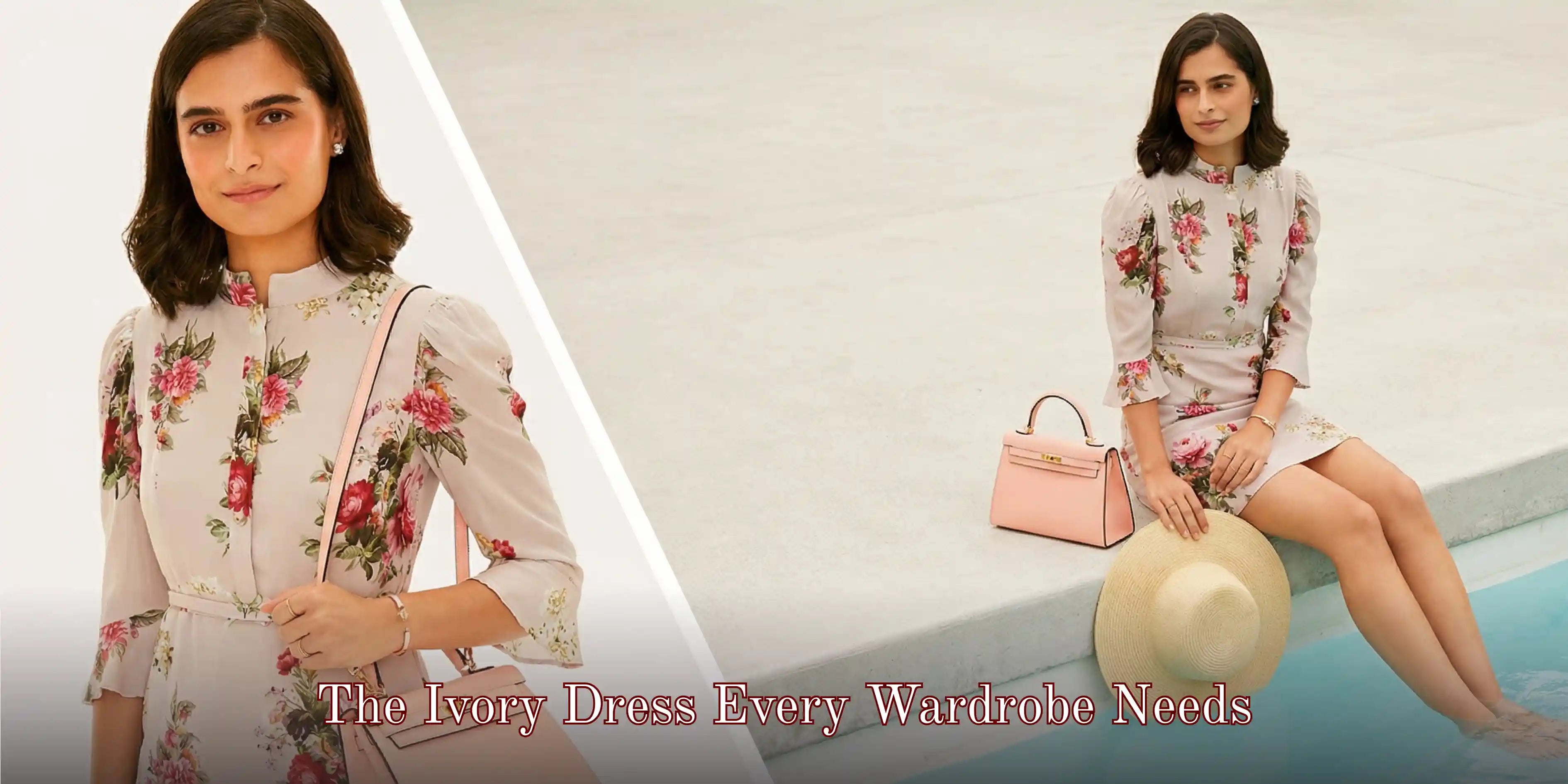 Pretty Pixie ivory floral mini dress for women — structured puff sleeve rose print dress, shop online India