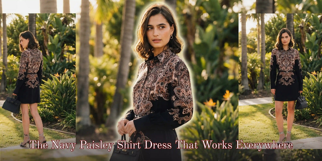 Pretty Pixie navy paisley shirt dress for women — versatile printed long sleeve dress, shop online India