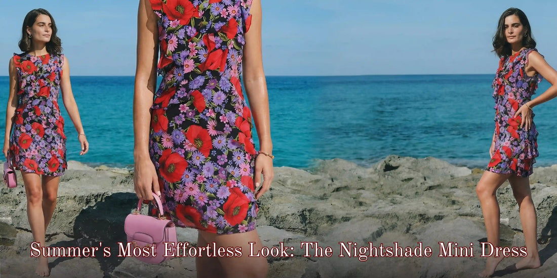 Pretty Pixie Nightshade bold floral mini dress for women — effortless summer beach dress, shop online India