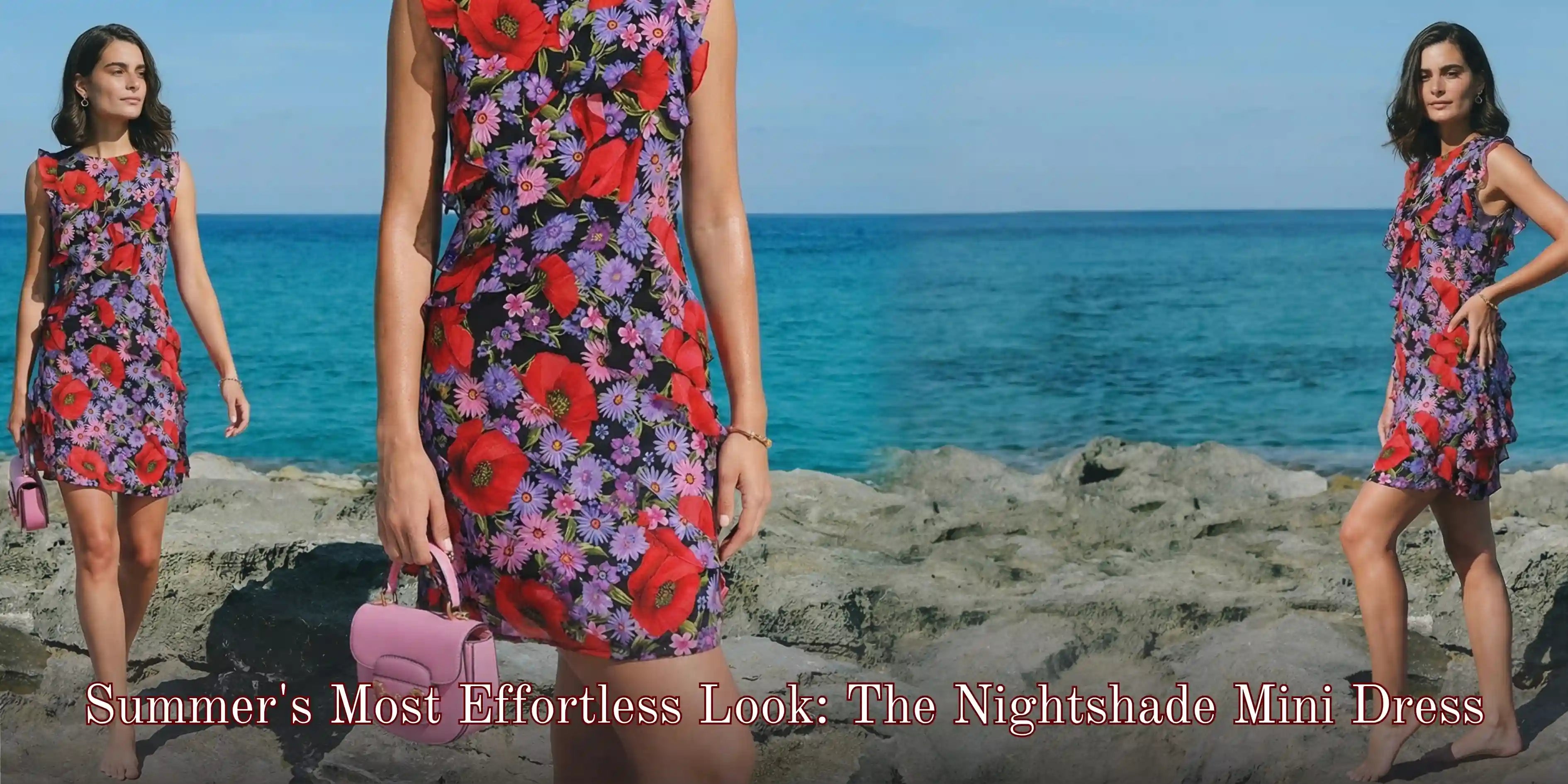 Pretty Pixie Nightshade bold floral mini dress for women — effortless summer beach dress, shop online India