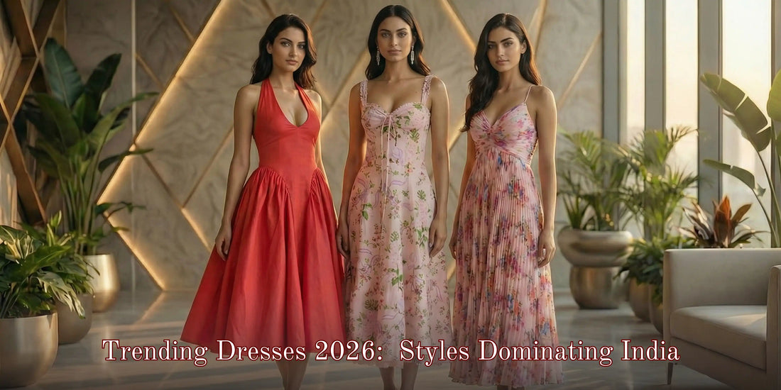 Women wearing trending dresses 2026 showcasing popular fashion styles in India