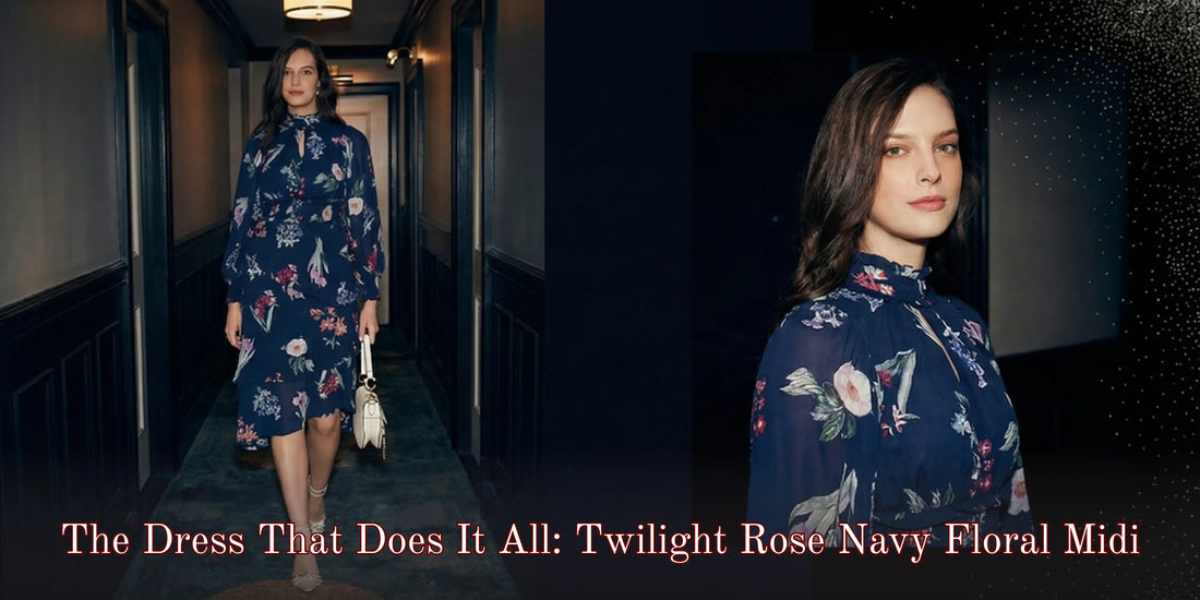 Twilight Rose navy floral ruffle hi-low midi dress for women – Pretty Pixie