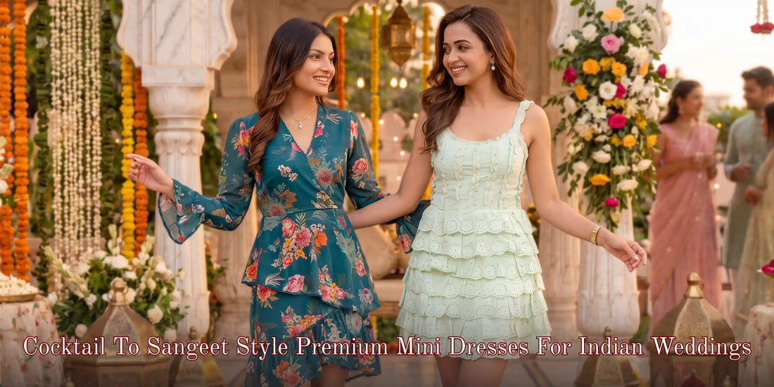 What to wear sangeet cocktail Indian wedding: teal floral and cream lace dress ideas women