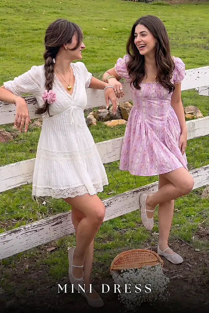 White lace lavender floral mini dress