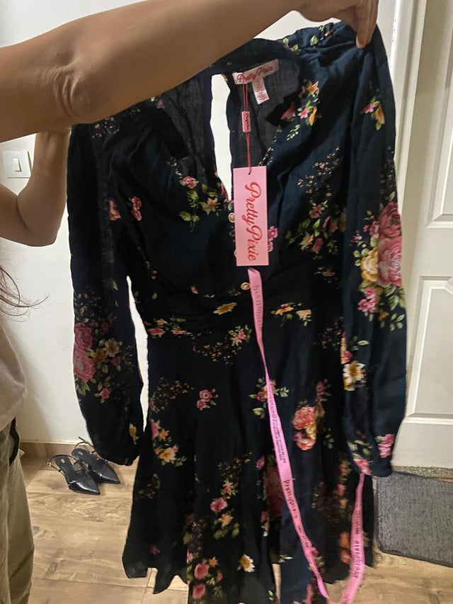 Camilla Twilight Rose Belted Puff-Sleeve Mini Dress — verified customer review photo