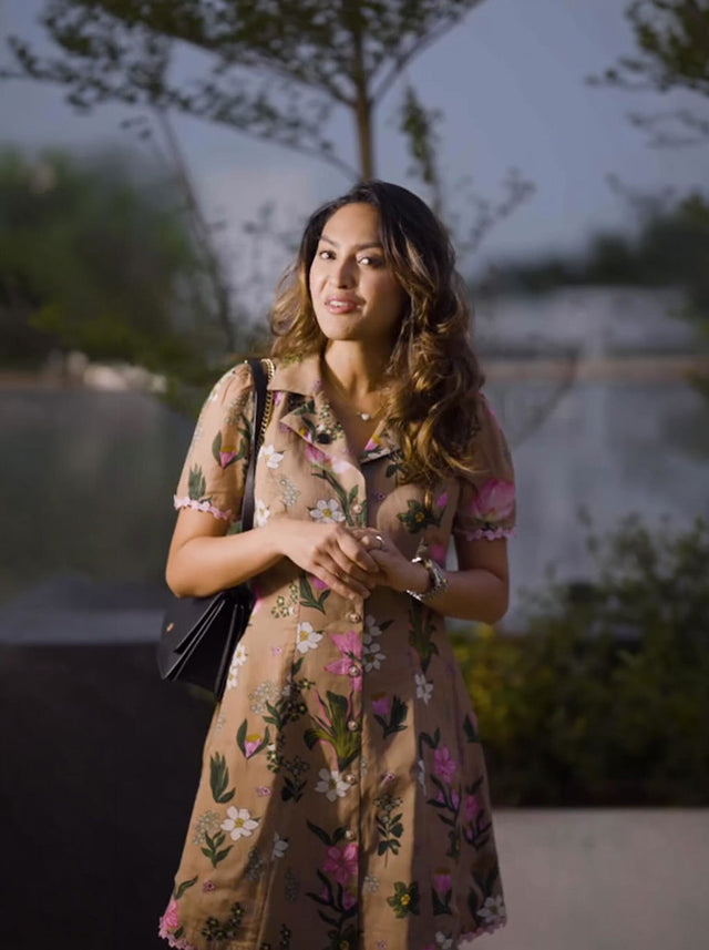 Tan Floral Button-Front Mini Dress — verified customer review photo