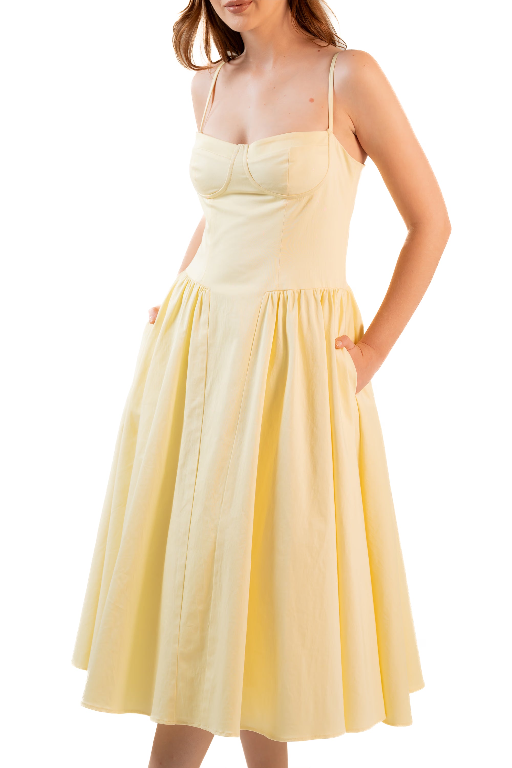 Lemon Yellow Bustier Cotton Midi Dress