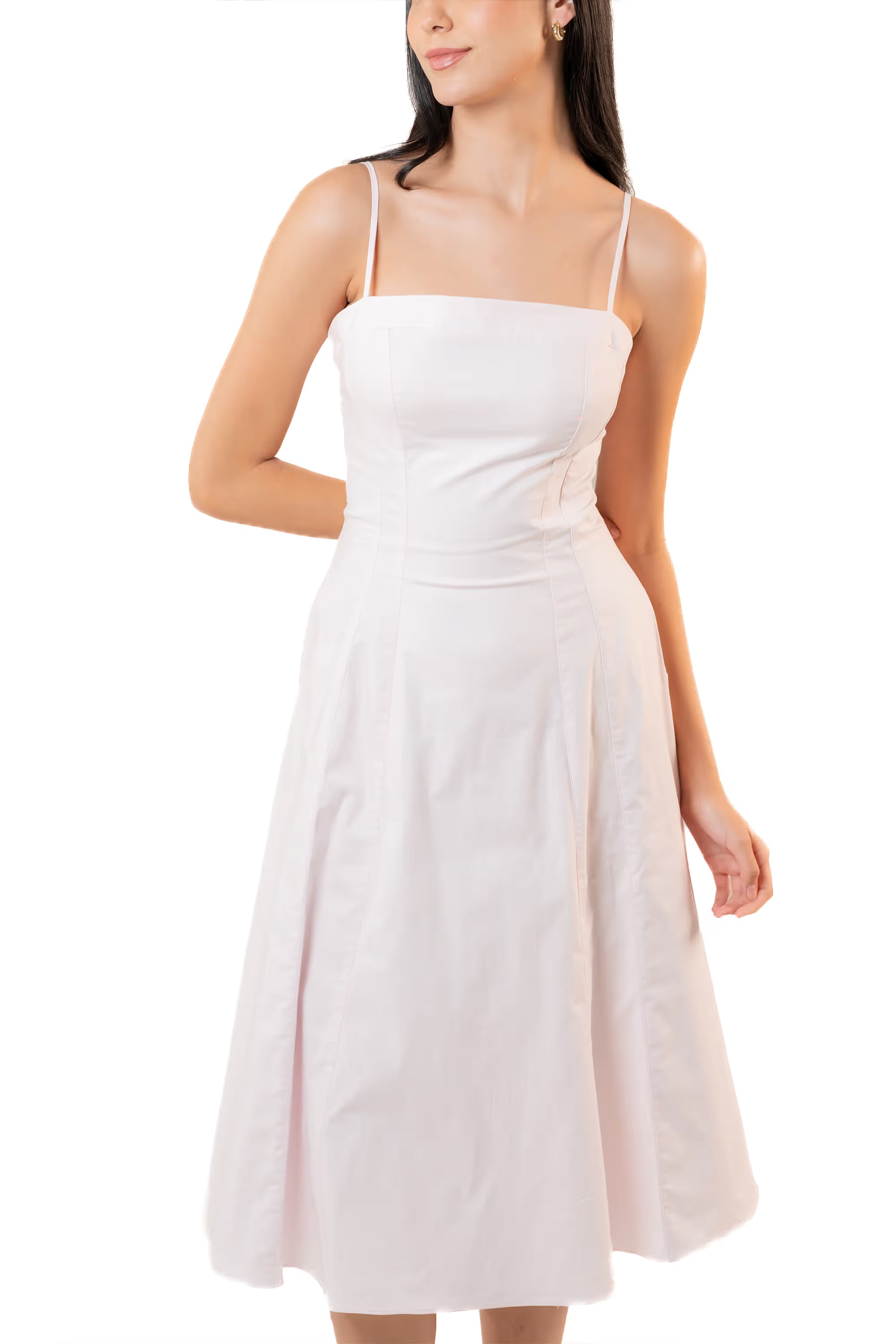 Blush Pink Cotton Spaghetti Strap Bustier Midi Dress