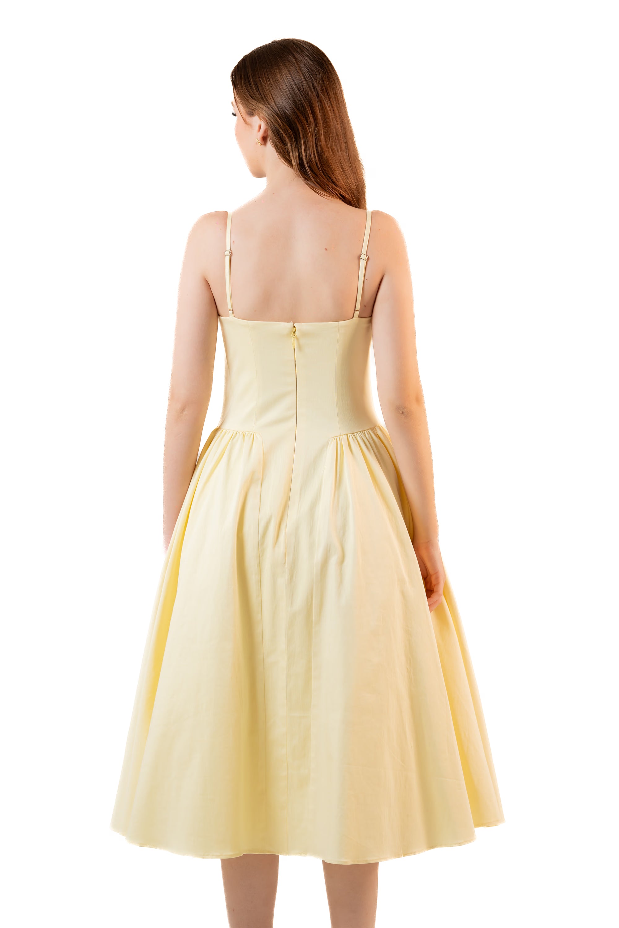 Lemon Yellow Bustier Cotton Midi Dress