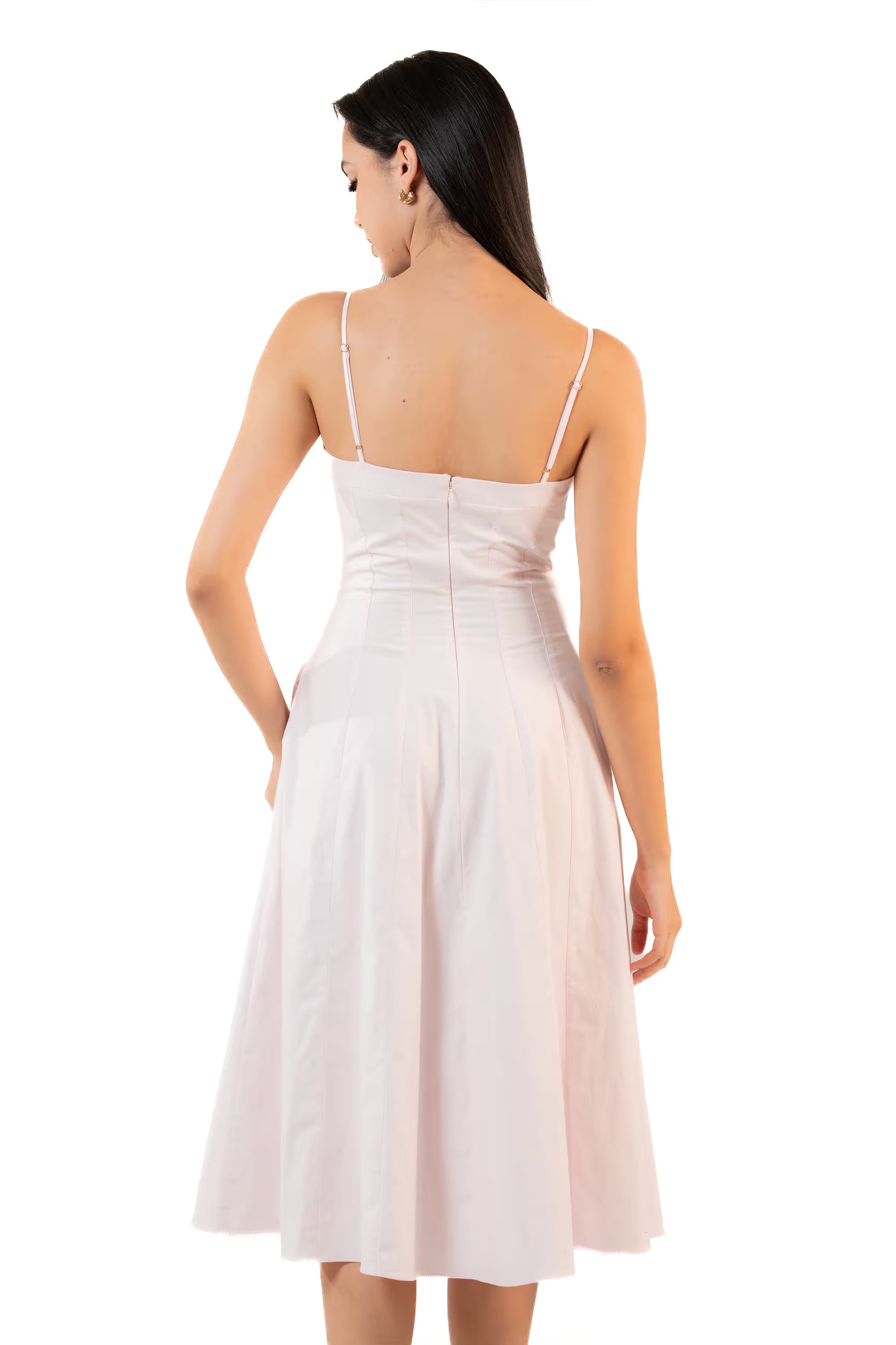Blush Pink Cotton Spaghetti Strap Bustier Midi Dress