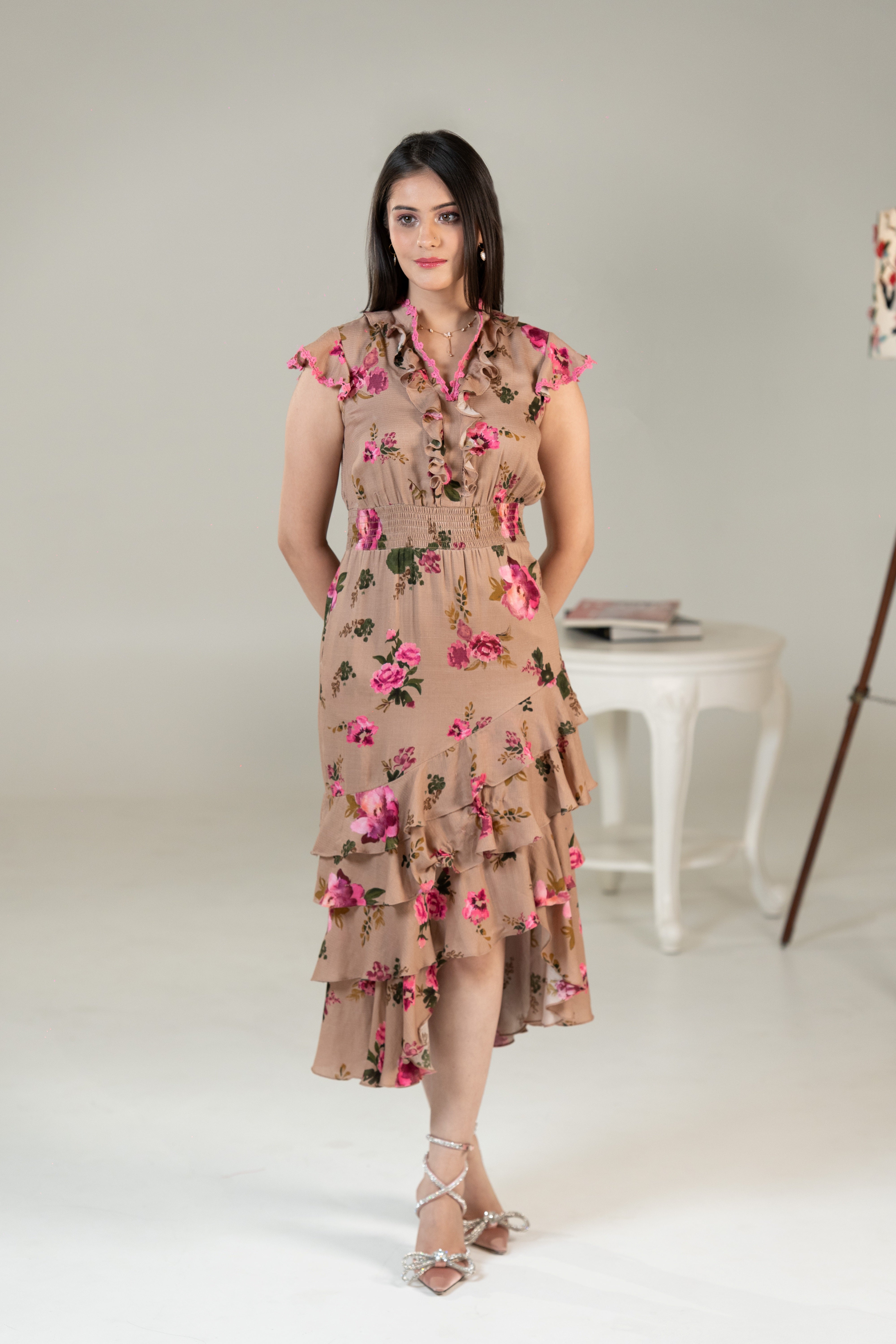 Mocha BloomTier Dress