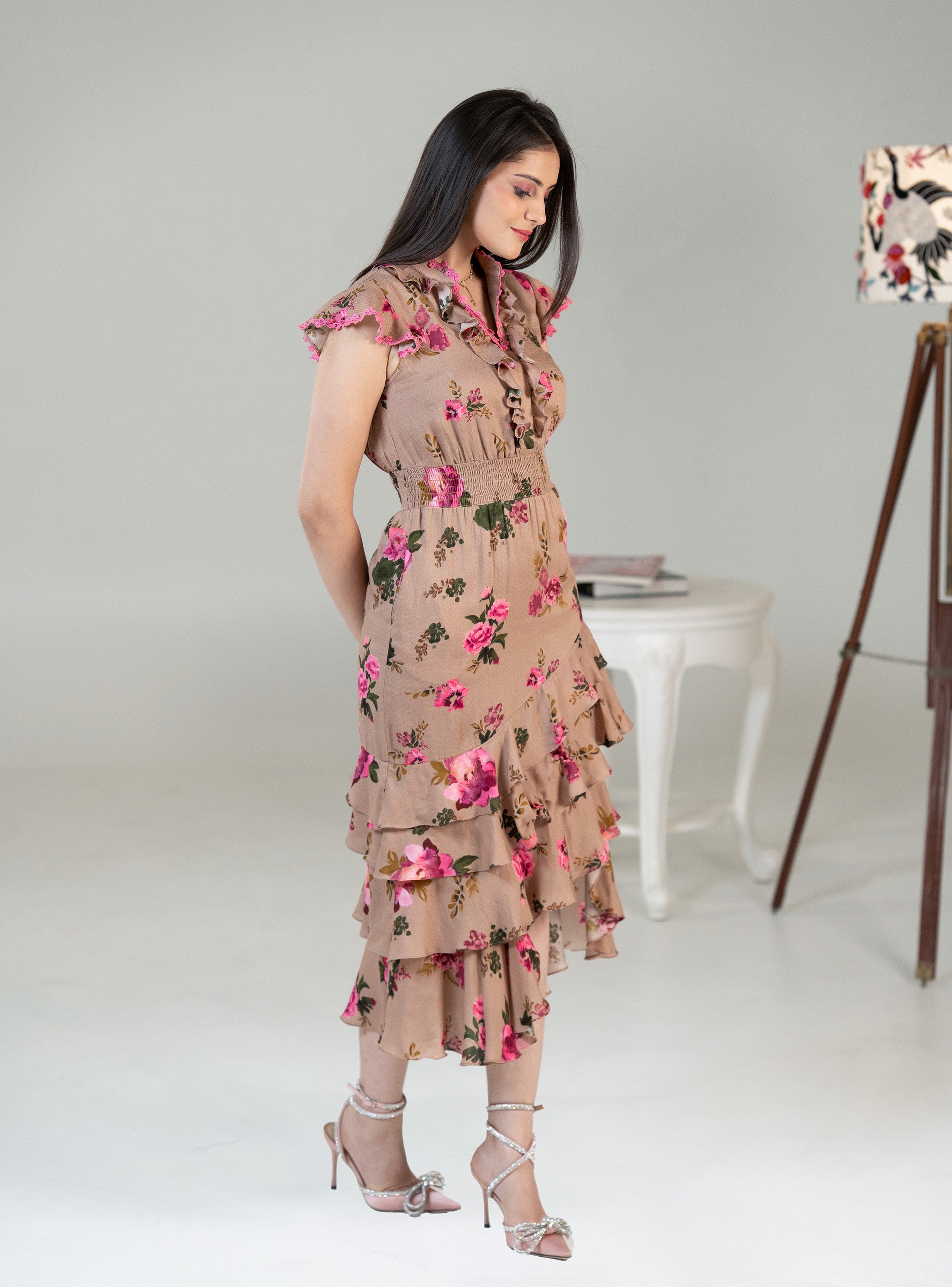 Mocha BloomTier Dress