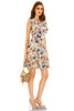 Beige floral tiered dress with ruffle neckline