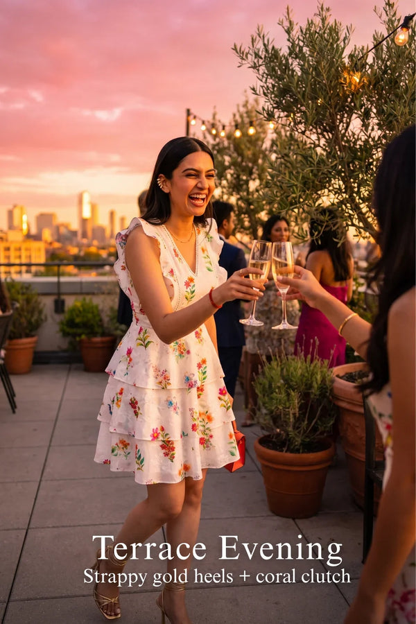 Ivory Botanical Floral Tiered Sleeveless Mini Dress — view 3