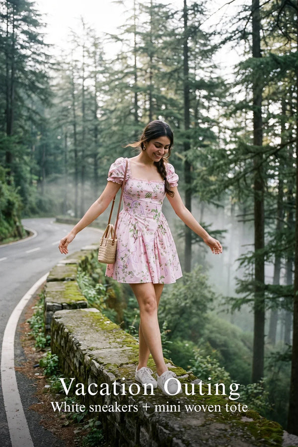 Pink Puff-Sleeve Floral Mini Dress — view 4