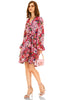Pink and red floral ruffle dress with long sleeves