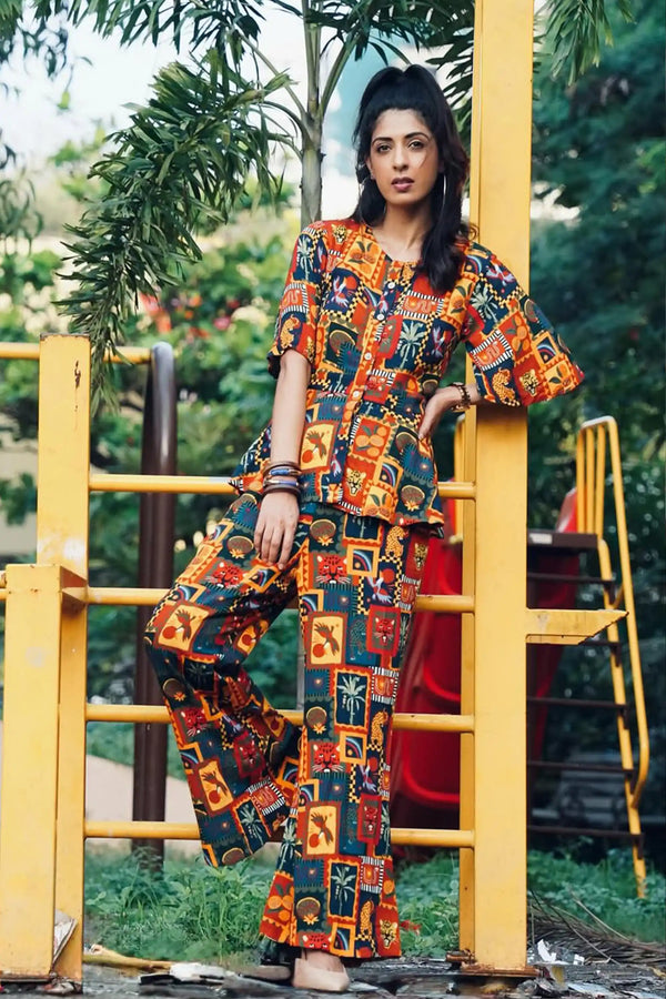 Tropical Patchwork Peplum Co-Ord Set — view 1