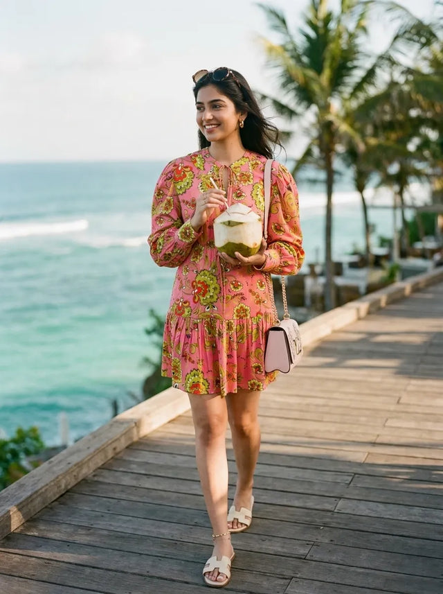Paradise Pink Floral Puff-Sleeve Belted Mini Dress — verified customer review photo
