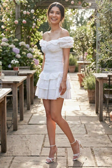 White Eyelet Ruffle Mini Dress