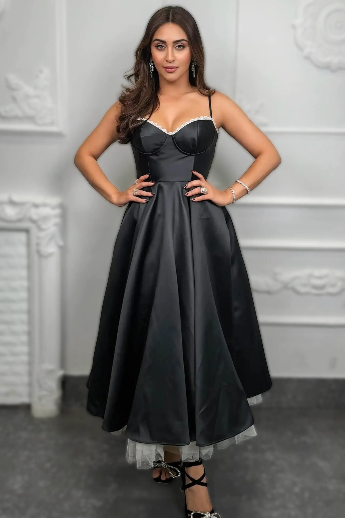 Cotton Bustier Spaghetti Strap Midi Dress