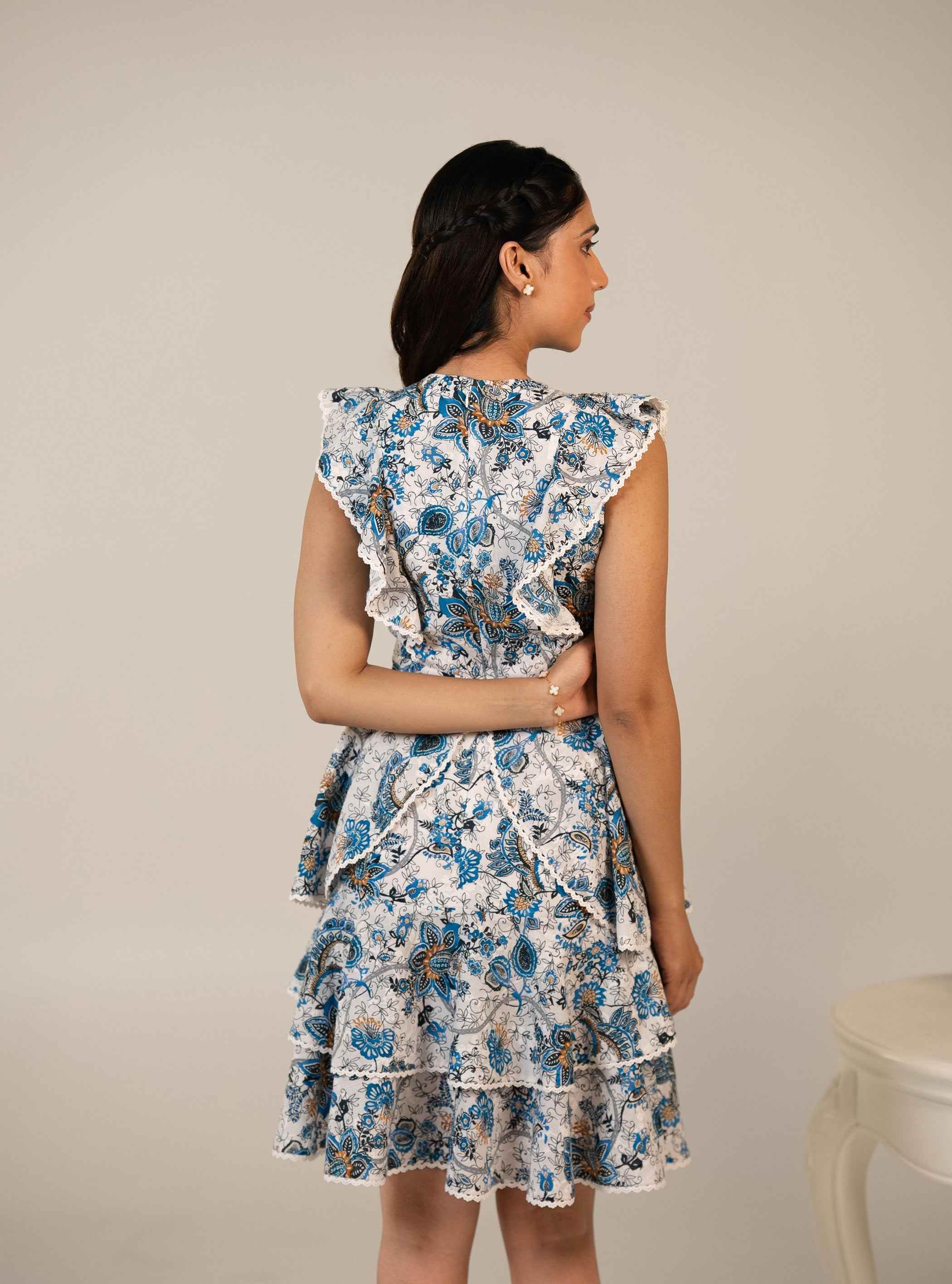 Blue Delft Ruffle Tier Dress - Pretty Pixie