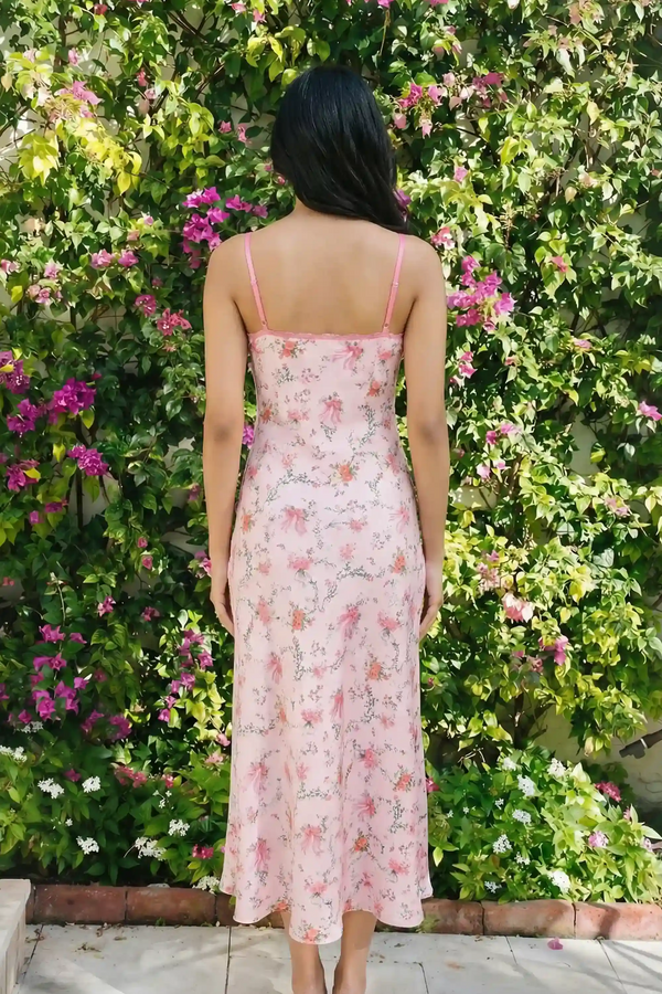 Blush Floral Bow Print Lace Bustier Slip Maxi Dress — view 2