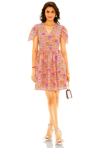 Pretty Pixie blush floral v neck dress flutter sleeves