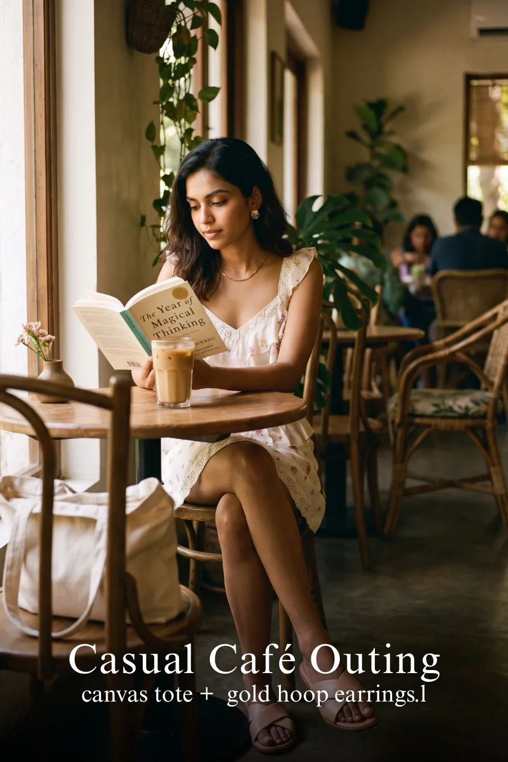 Pretty Pixie buttercream rose lace ruffle mini dress for cafe reading look.